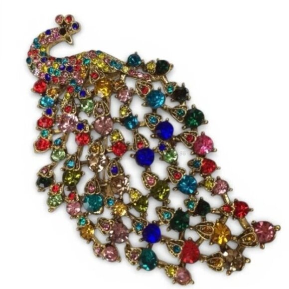 Regal Peacock Brooch & Pendant – Gold‑Tone with Multicolor Rhinestones – NWT - Picture 10 of 11